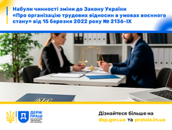 Набули чинності зміни до Закону України «Про організацію трудових відносин в умовах воєнного стану»