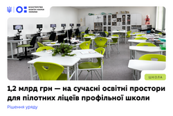 1,2 мільярда гривень спрямують на сучасні освітні простори для пілотних ліцеїв профільної школи